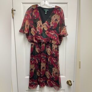 Ralph Lauren Red and Black Floral Midi Dress